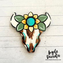 Load image into Gallery viewer, MINI Cow Skull with Sunflower Attachment (For Tabletop Frames and Porch Leaners)