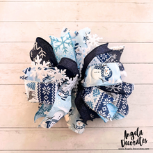 Load image into Gallery viewer, Navy and White Snowman Bow