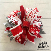 Load image into Gallery viewer, Red and Gray Snowman Bow