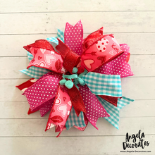 Load image into Gallery viewer, Red and Turquoise Valentine Bow