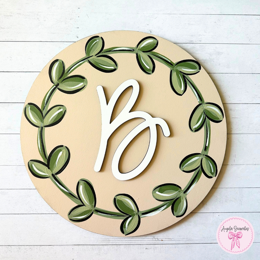 Wreath with Initial Tan - Personalized