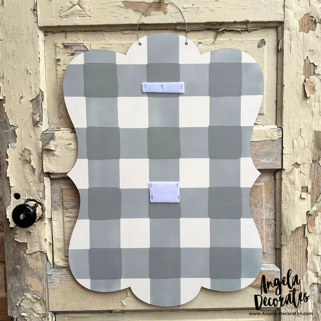 Gray and White Gingham Rectangle Door Hanger Base