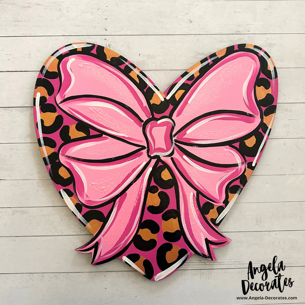 Heart with Bow LARGE Attachment - Hot Pink Leopard Print Angela Decorates Heart with Bow LARGE Attachment - Hot Pink Leopard Print Angela Decorates