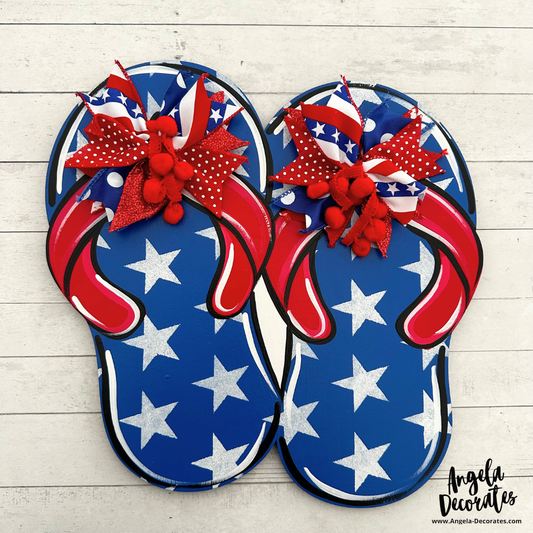 Large Patriotic Flip Flops with Bows Attachment