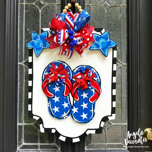 Large Patriotic Flip Flops with Bows Attachment