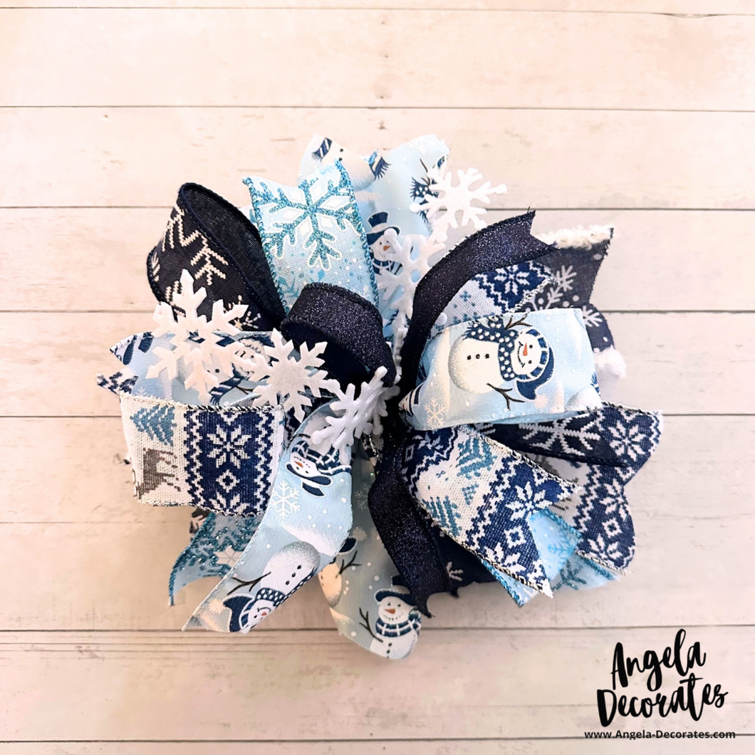 Navy and White Snowman Bow