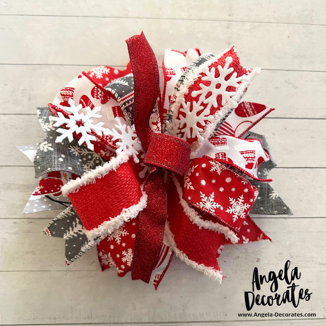 Red and Gray Snowman Bow