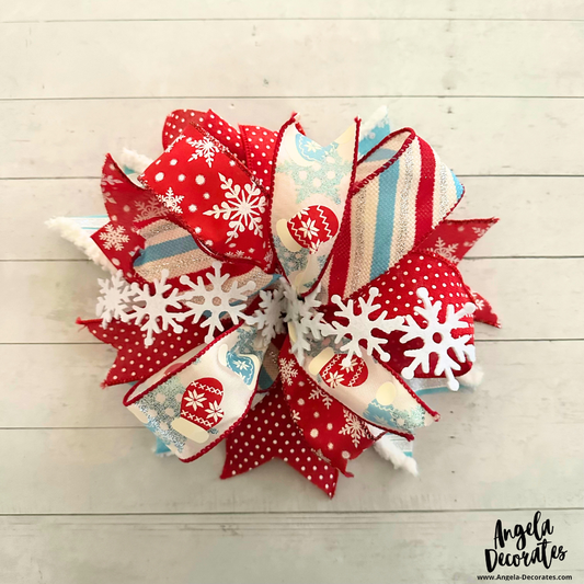 Red and Turquoise Winter Bow