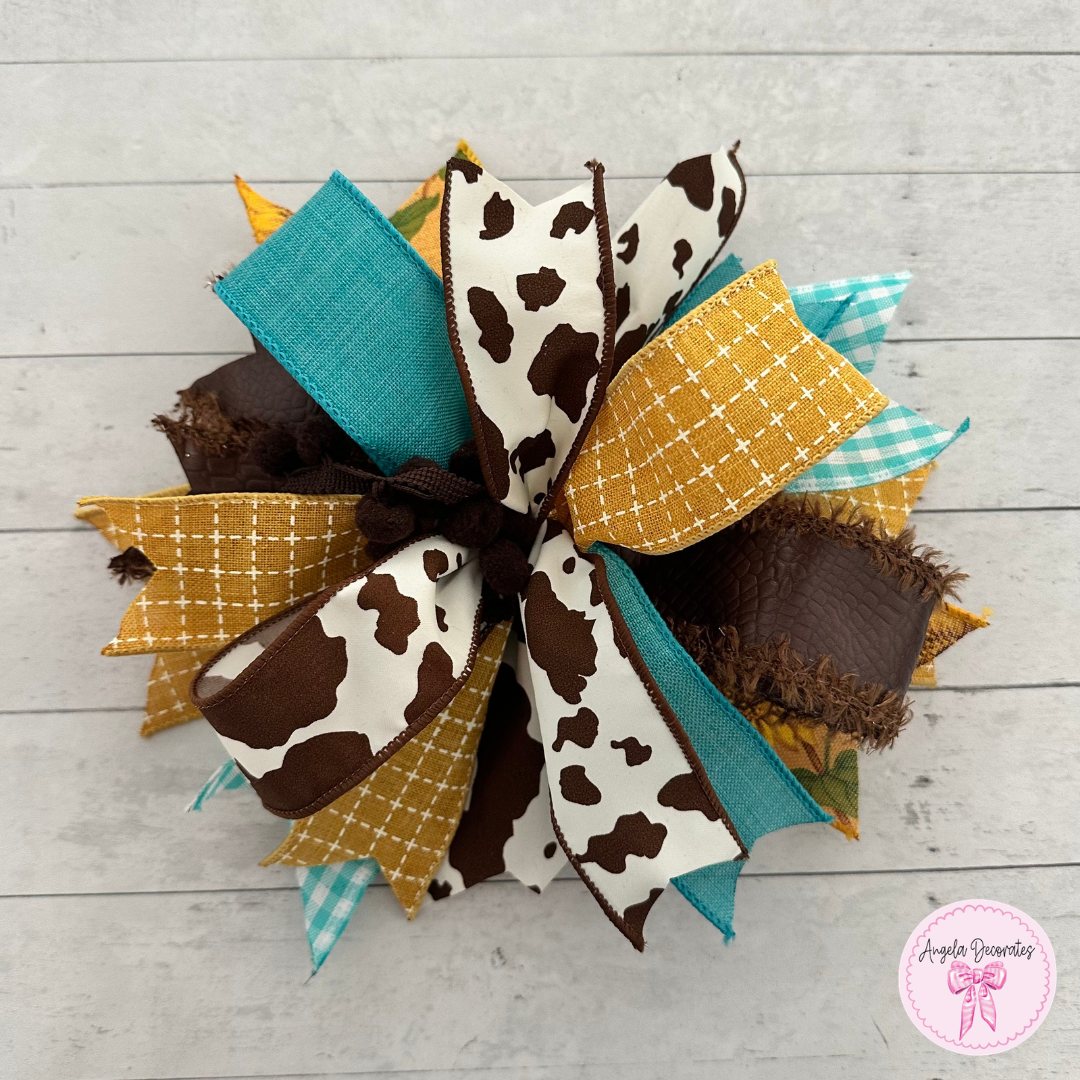 Sunflowers and Cow Print Bow