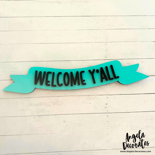 Welcome Y'all Banner - Turquoise/Black